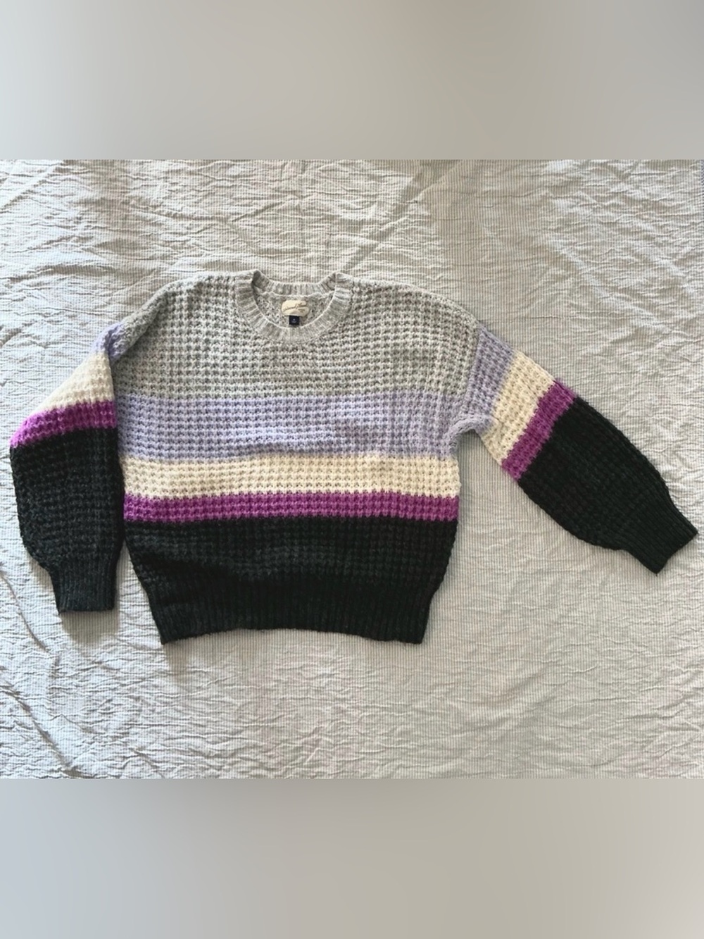 Relaxed Fit Cozy Striped Sweater - Gray, Purple, Cream